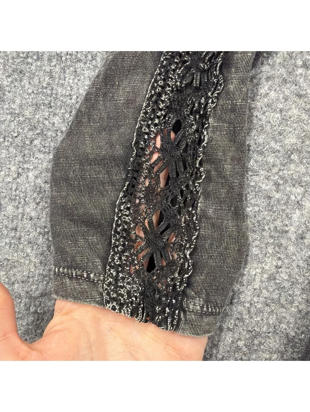 Free People Medium Black Lace Fairy Goth 3/4 sleeve 100% Cotton